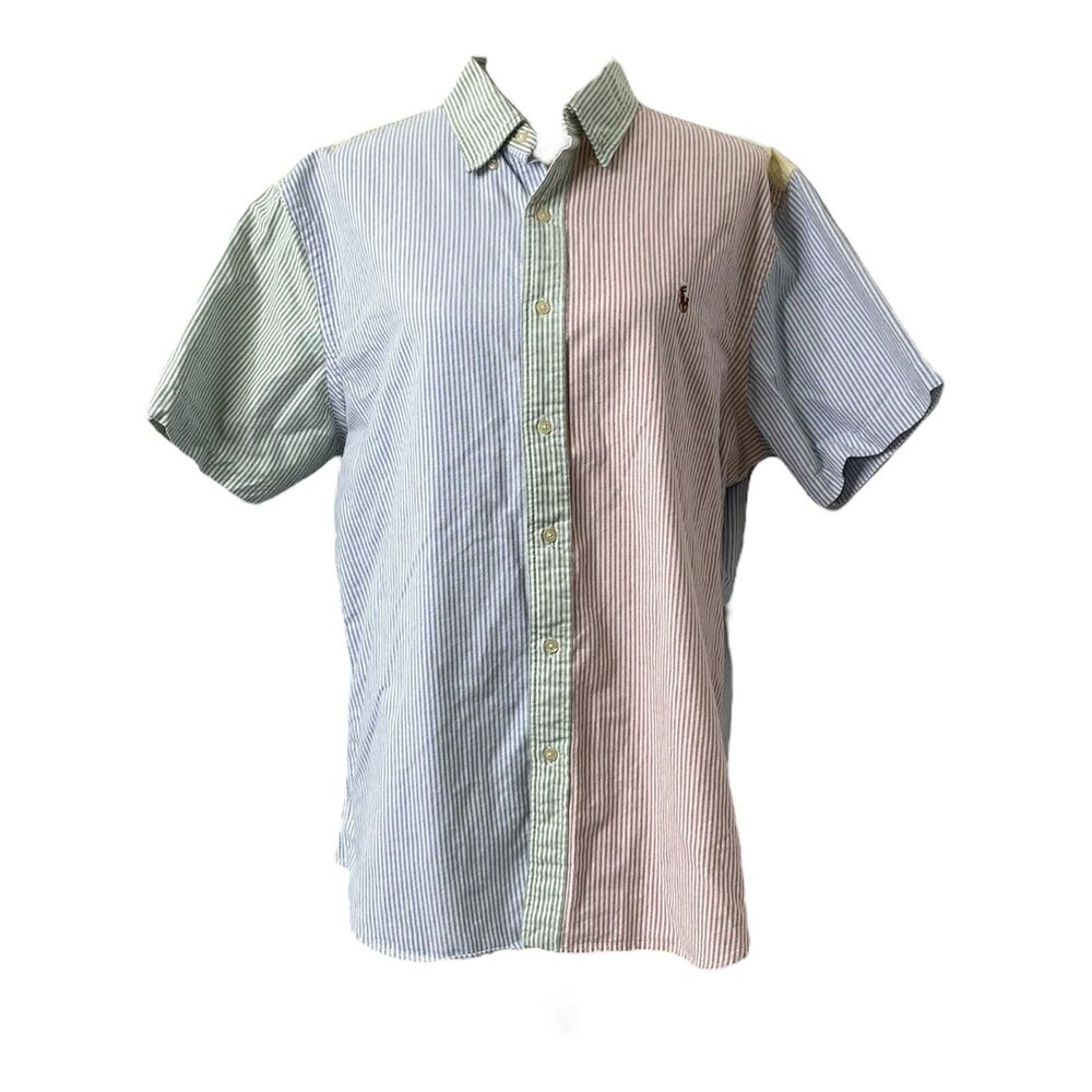 Men’s XL Vintage Seersucker Button Down Shirt Ralph Lauren Multicolor Striped